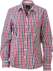James & Nicholson - JN 616 - Popeline Karo Bluse langarm